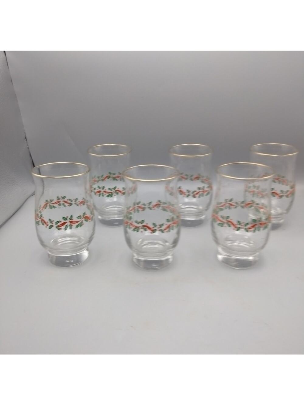 Libbey Holly & Berry Christmas Tumblers Glass Gold Rim 5 1/4" Arby’s VTG Lot 6